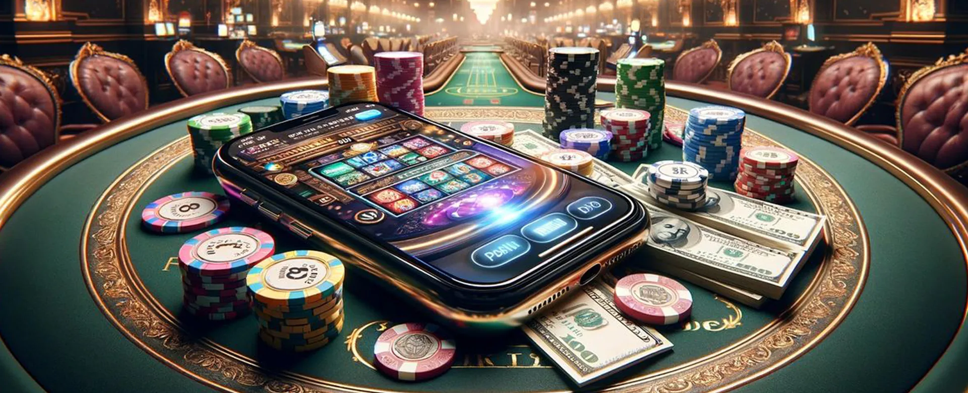 Hero image showing a vibrant online casino lobby with various games and a golden color scheme, representing playtime's casino games in the Philippines